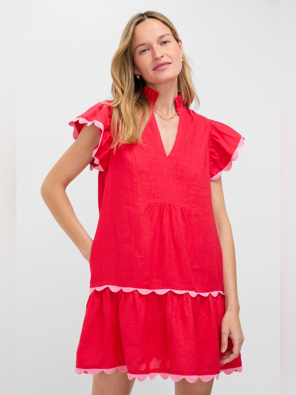 NWT Tuckernuck Hibiscus Red Linen Flutter Sleeve Bella Dress Size XS